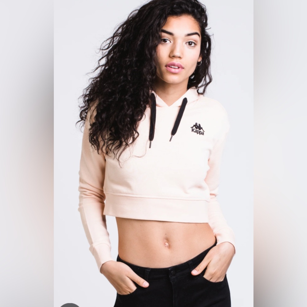 Kappa Cropped Hoodie in Light Cream Pink